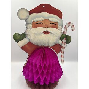 Vintage Christmas Santa Claus Diecut Crepe Paper Honeycomb Centerpiece 11" SEE